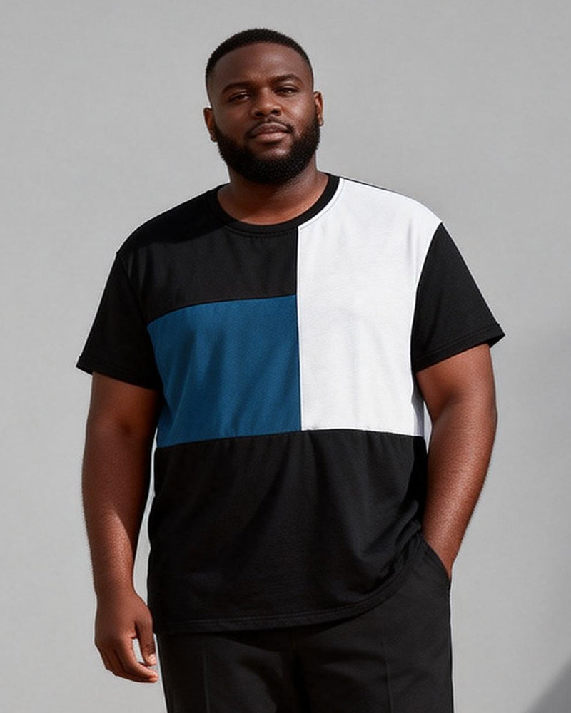 Big & Tall Men's Colorblock Printed Round Neck Short Sleeve Tee