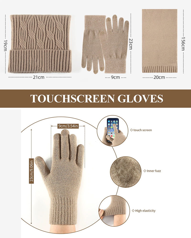 Warm Cat Ear Knitted Hat Scarf Gloves Three-piece Set