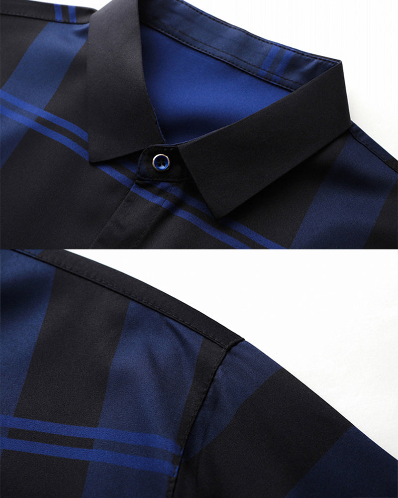 M-4XL Business Classic Plaid Men's Long Sleeve Shirt
