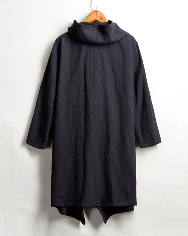 S-4XL Men's Cotton Linen Long Irregular Cape Long Sleeve Jacket