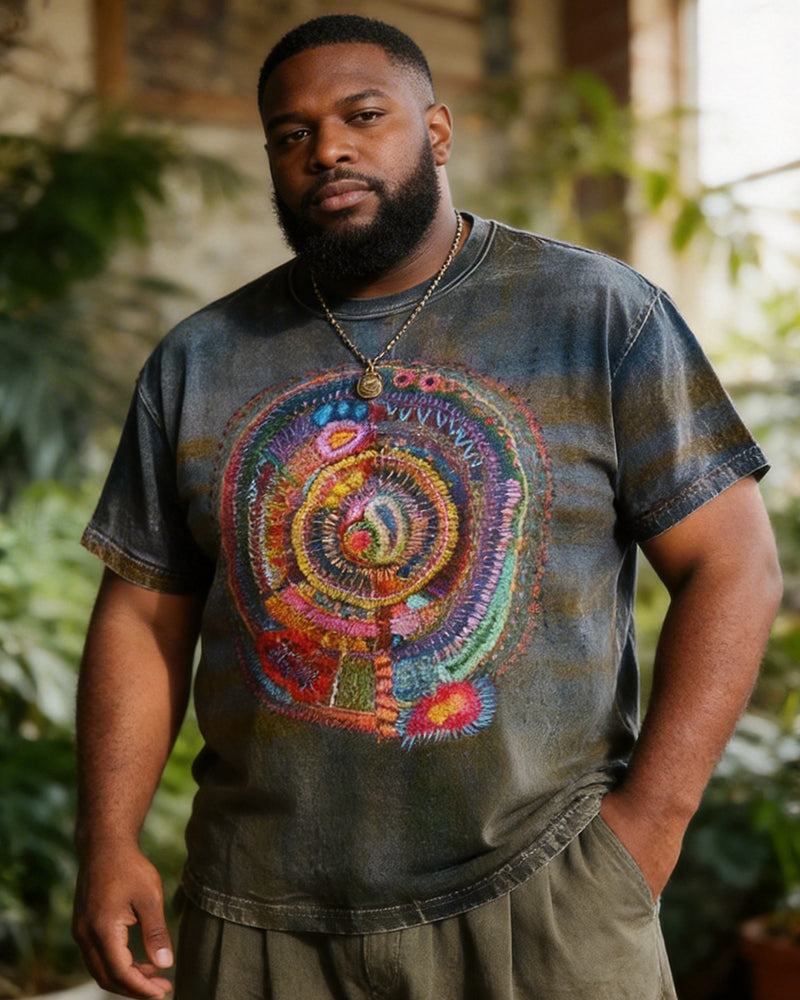 Big & Tall Men's Mandala Geometric Print Round Neck Short Sleeve Tee