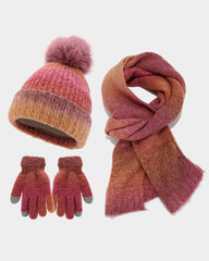 Tie-dyed Wool Hat Scarf Gloves Knitted Suit