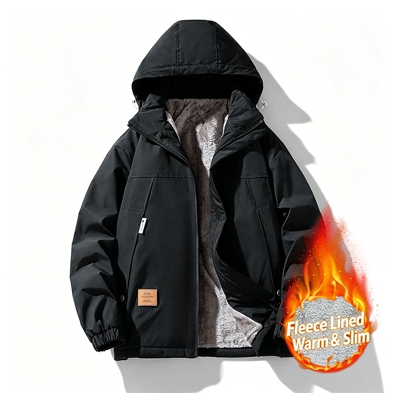 L-9XL Hooded Drawstring Solid Color Windproof Fleece Jacket
