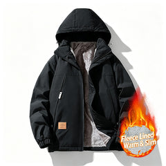 L-9XL Hooded Drawstring Solid Color Windproof Fleece Jacket