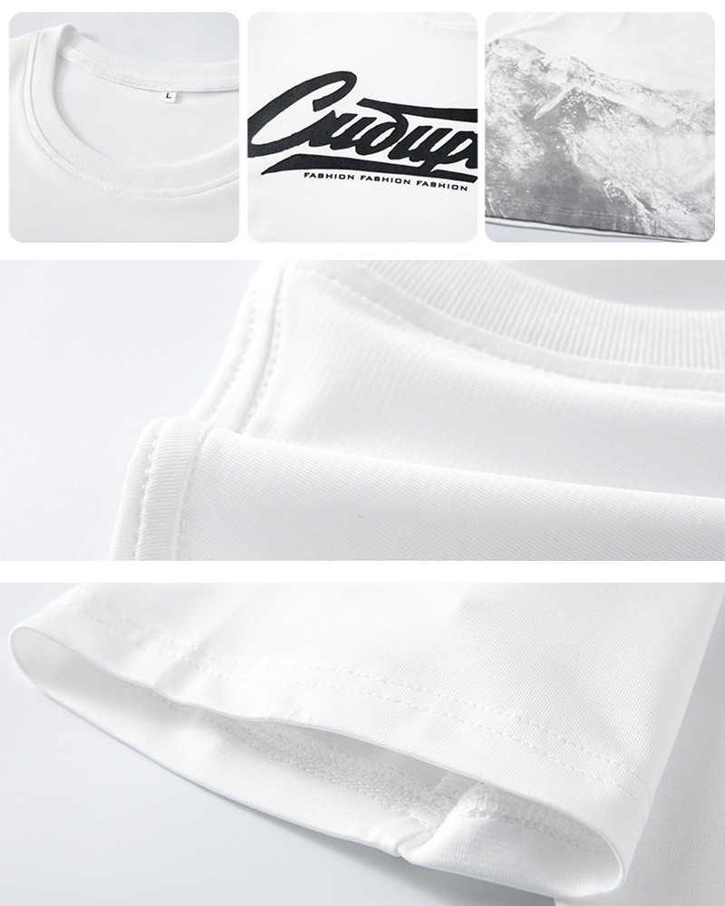 M-8XL Mountains Letter-Print Short-Sleeve Tee