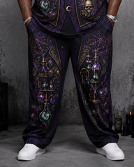 Big & Tall Men's Purple Magic Medicine Bottle Vest Gothic Printed T-Shirt Pants Set
