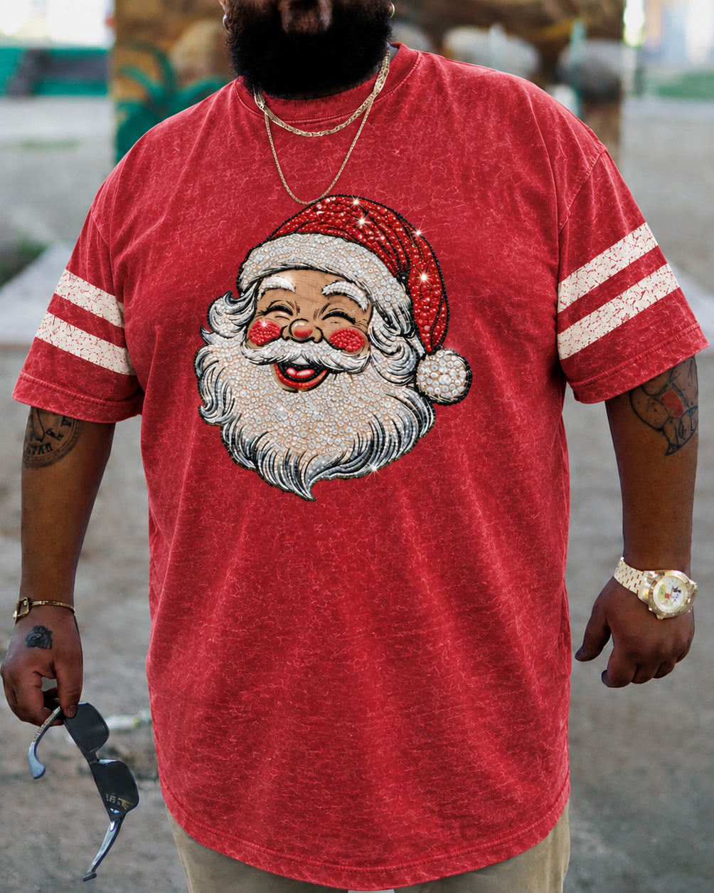 Big & Tall Men's Vintage Santa Claus Stripes T-Shirt