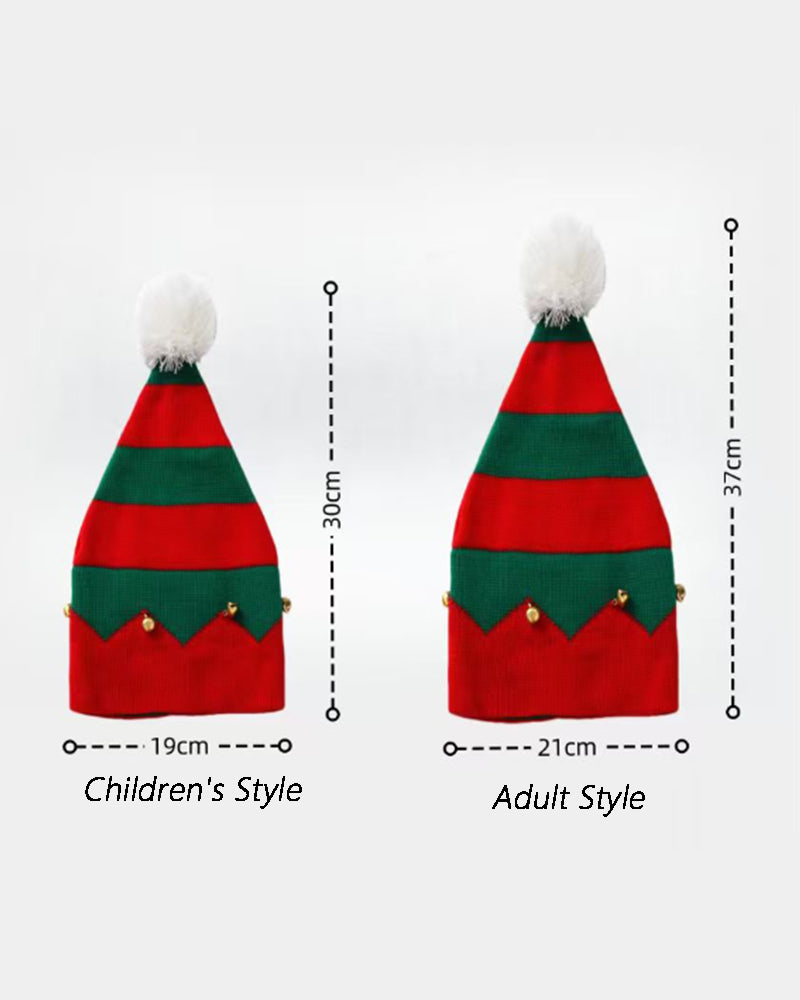 Autumn And Winter Classic Red And Green Color Matching Elves Christmas Hat Knitted Parent Hat Gift
