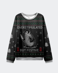 Big & Tall Men's Christmas Black Penguin Graffiti Print Crewneck Ugly Sweater