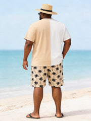 Big & Tall Men's Colorblock Coconut Print Round Neck Short Sleeve T-Shirt Shorts Set