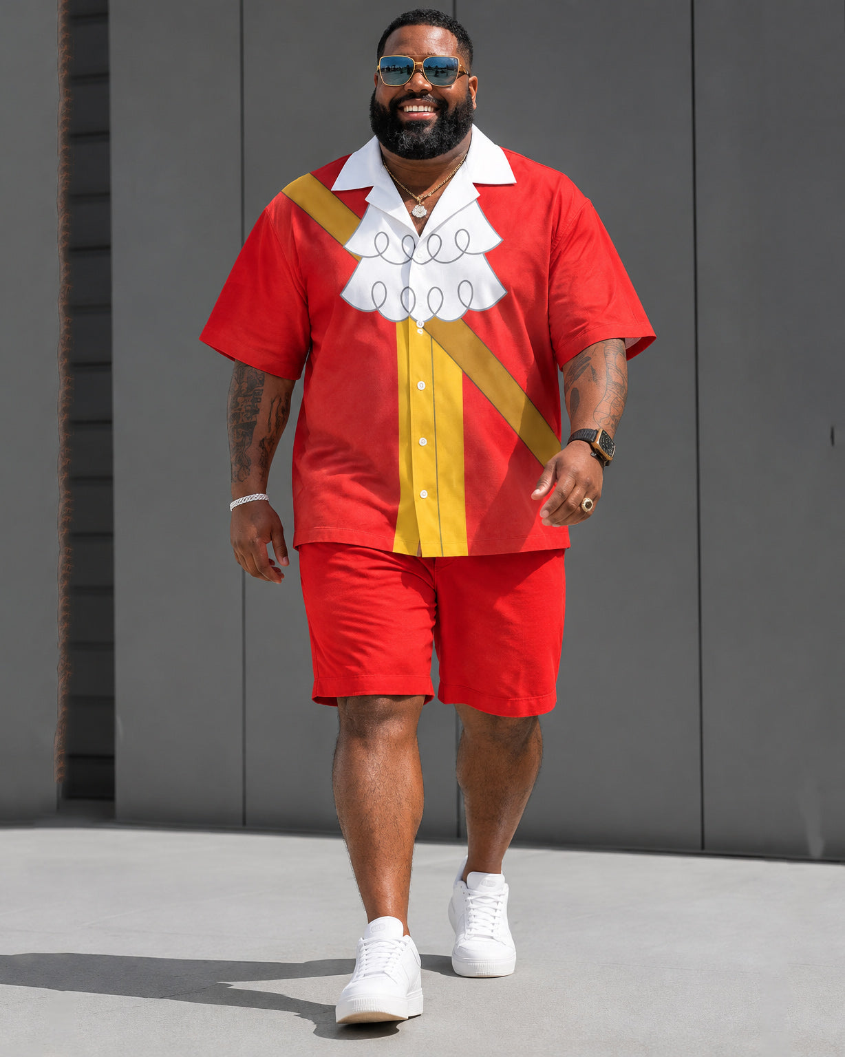 Big & Tall Men's Christmas Captain Hook Peter Pan Inspired Short Sleeve Shirt Shorts Set