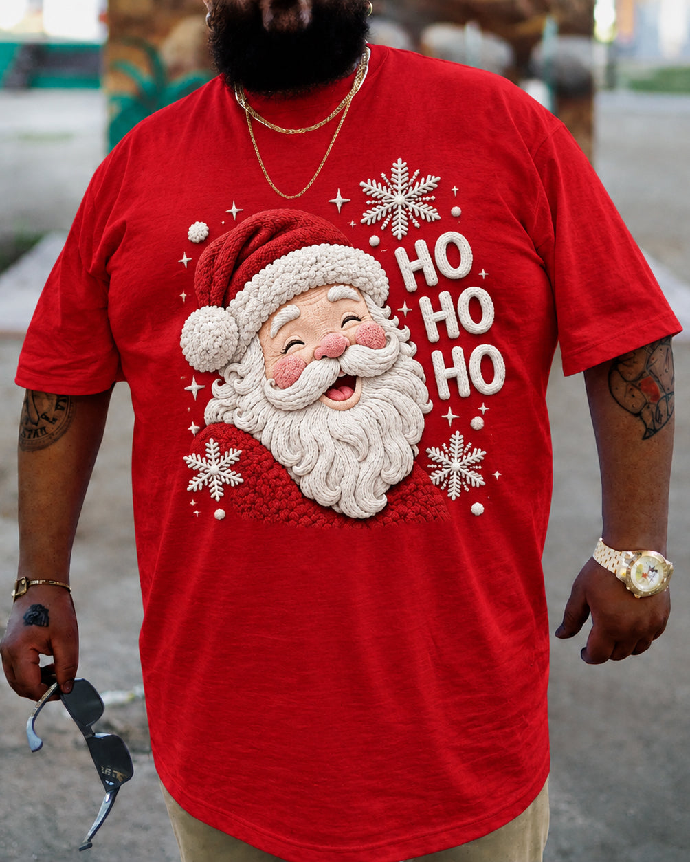 Big & Tall Men's Christmas Happy Santa Claus Cotton T-Shirt