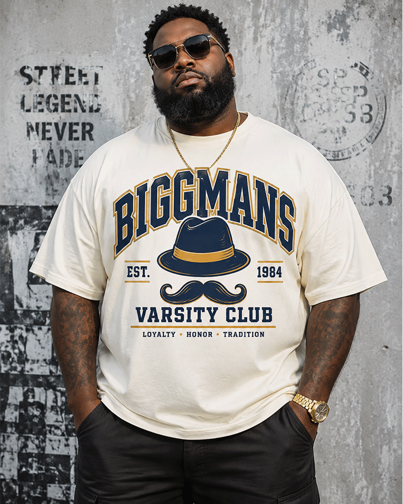 Big & Tall Men's American Academy Style Biggmans Top Hat Printed Round Neck Short Sleeve T-Shirt