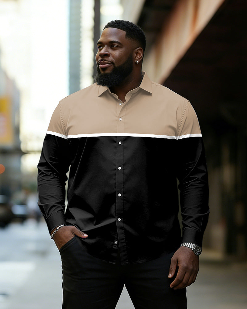 Big & Tall Men's Khaki Black Contrast Print Long Sleeve Shirt
