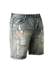 M-6XL Large Size Men's Dressed Yellow Mud Patch Hole Five-point Denim Shorts