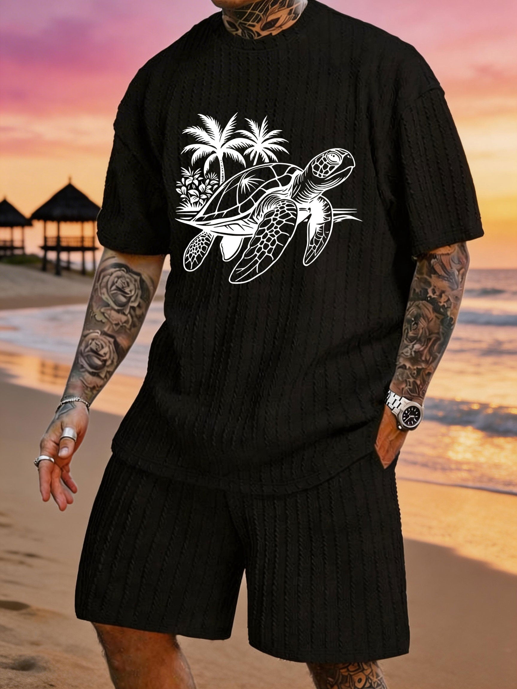 Turtle Coconut Grove Print Texture Plus Size Holiday Set