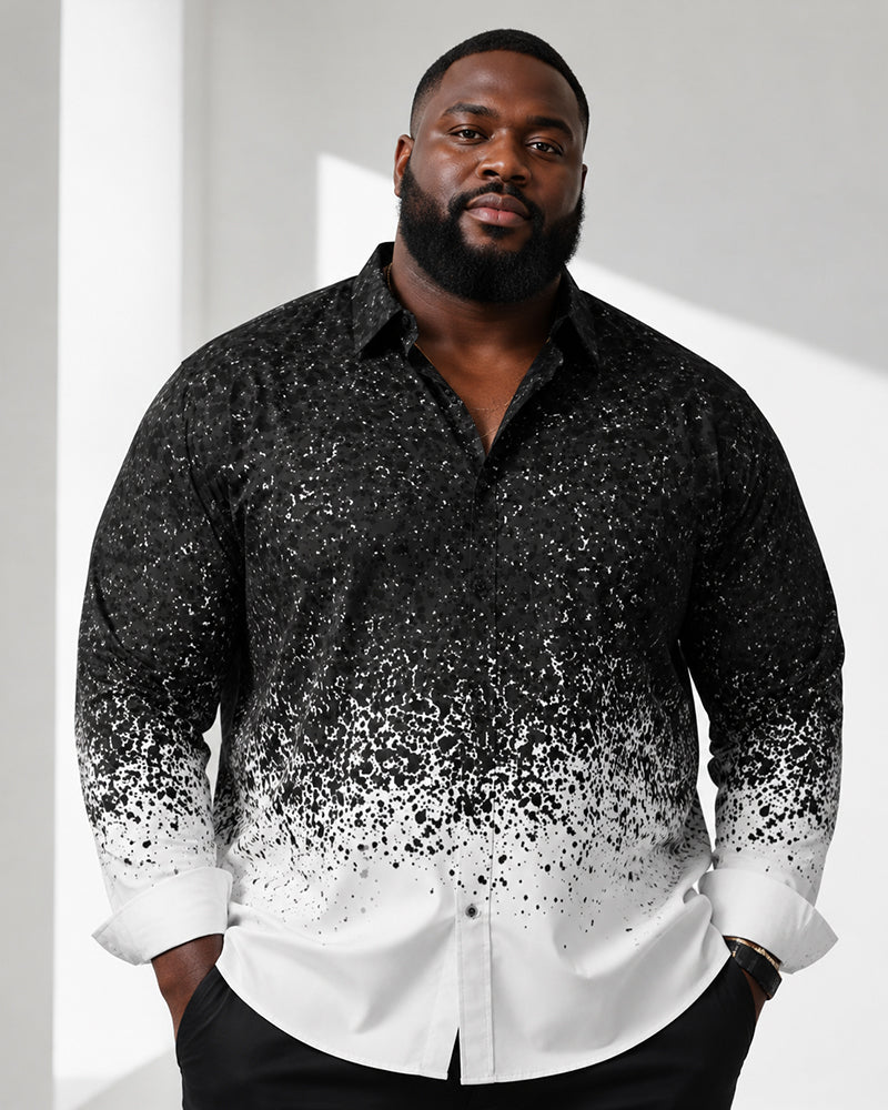 Big & Tall Men's Black And White Gradient Splash Ink Spot Print Long Sleeve Shirt