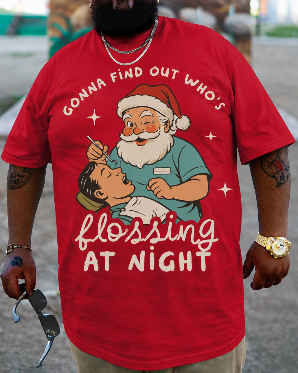 Big & Tall Men's Funny Dental Santa Cotton T-Shirt