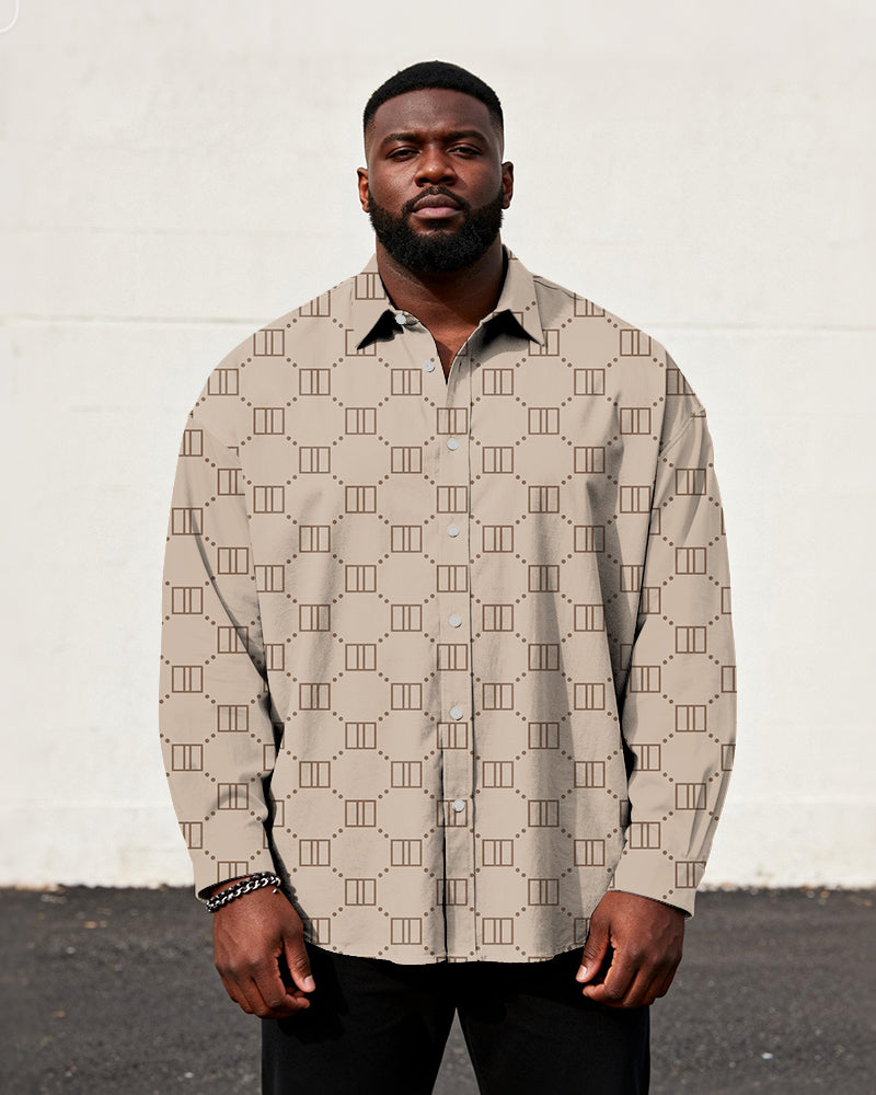 Big & Tall Men's Business Style Geometric Print Long Sleeve Shirt