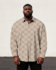 Big & Tall Men's Business Style Geometric Print Long Sleeve Shirt