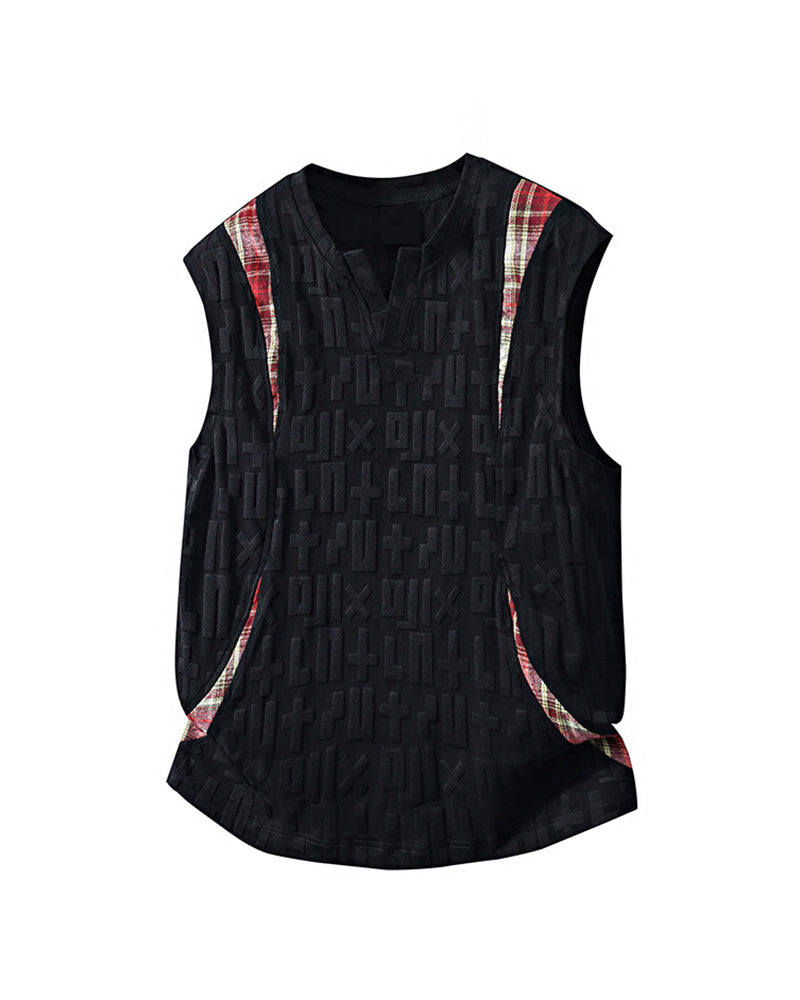 L-9XL Casual Sports Letter Jacquard Plaid Vest
