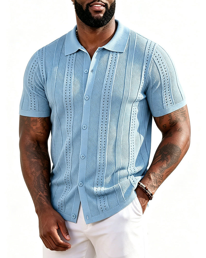 S-4XL Men's Knitted Short-sleeved Button Polo Shirt