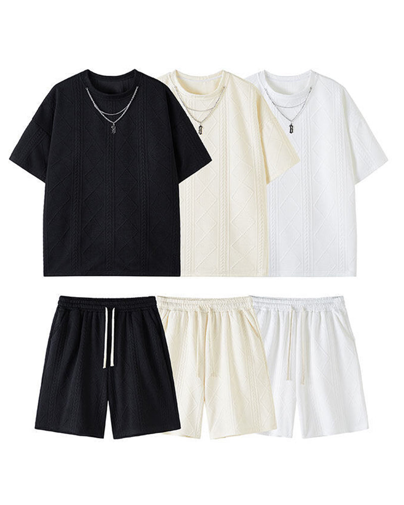 M-5XL Men's Summer Texture Jacquard Sport 2-piece Set