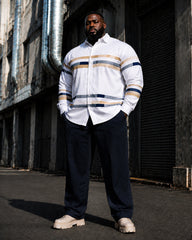 Big & Tall Men's Horizontal Stripe Printed Long Sleeve Shirt Pants Set