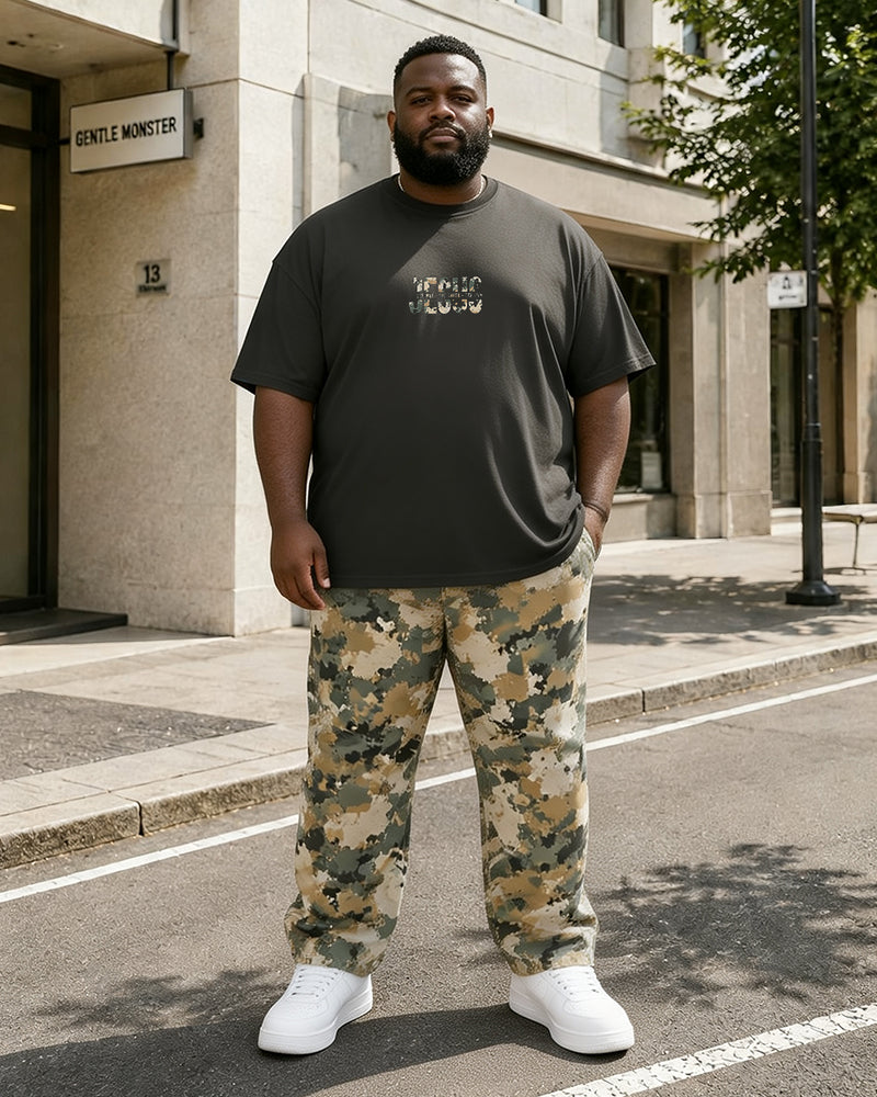 Big & Tall Men's Camouflage Alphabet Print T-Shirt Pants Set