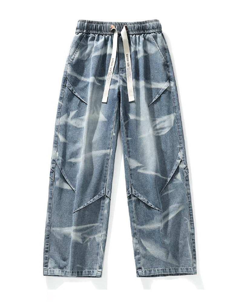 Big & Tall Men's Retro Distressed Tie-dyed Straight Leg Stretch Jeans M-8XL