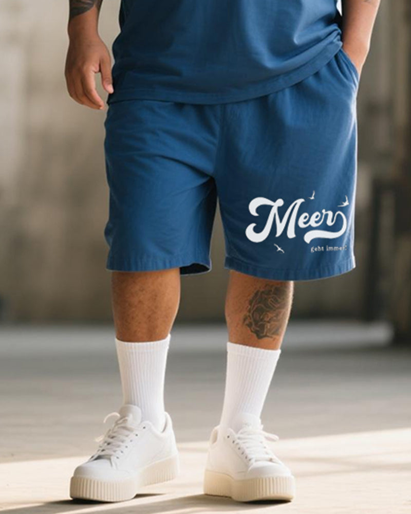 Big & Tall Men's Meer Geht Immer Alphabet Print Round Neck Short Sleeve T-Shirt Shorts Suit