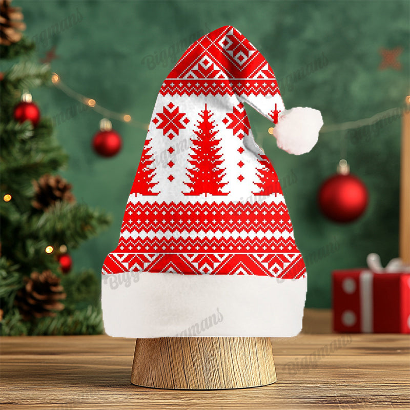 Christmas Fun Red Green Santa Cartoon Print Gift Plush Party Decorative Hat