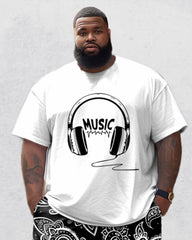 Men's Plus Size Casual Headset Cashew Flower Pattern Printed T-Shirt Shorts Set