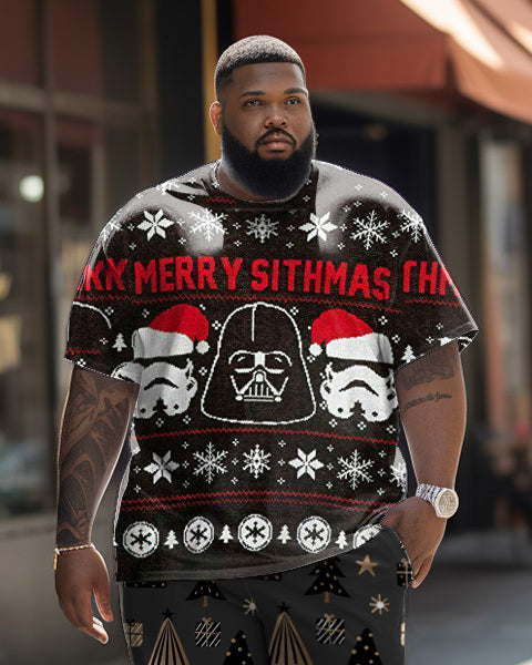 Big Men's Alien Christmas Short Sleeve T-shirt and Shorts Set