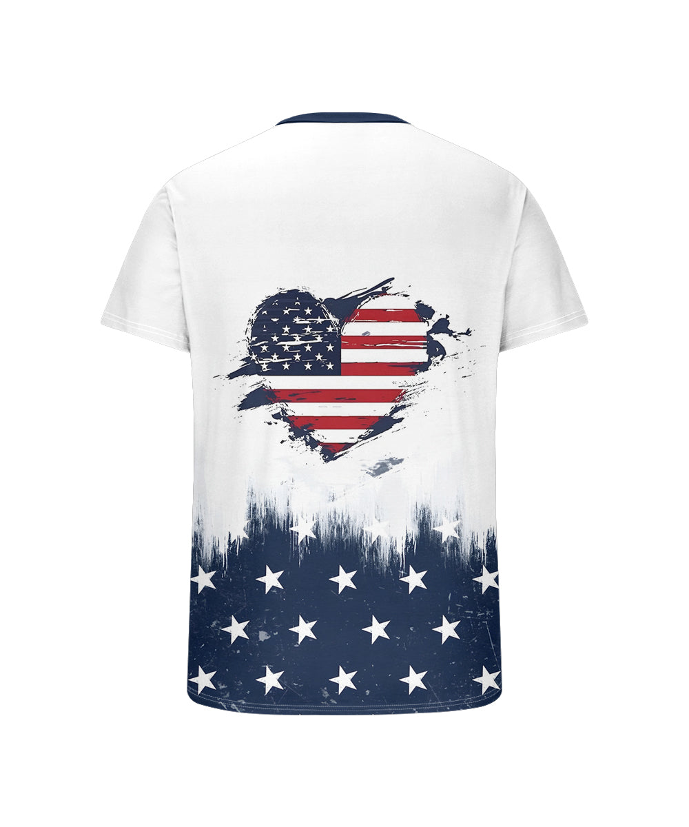 Men's Plus Size Independence Day American Flag Love Print Henry Collar Button Short Sleeve Tee