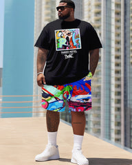 Street Style Graffiti Color Blocking Patchwork Printed Large Men's Set