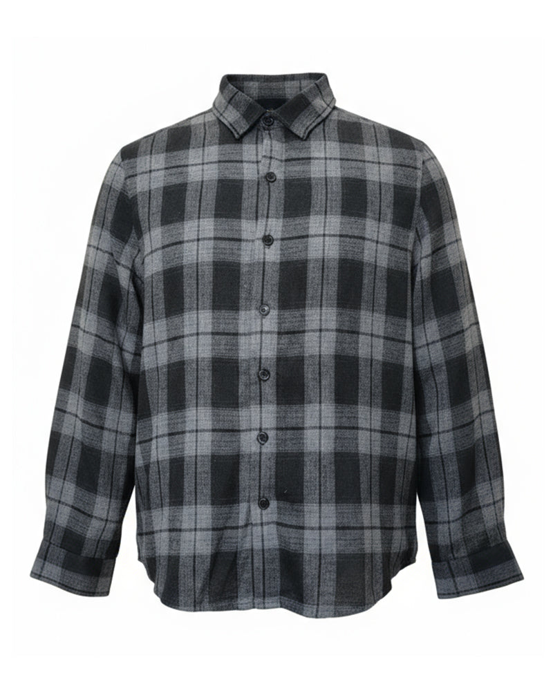Big & Tall Men's Black-autumn/winter Commuter Plaid Flannel Fabric Long Sleeve Shirt