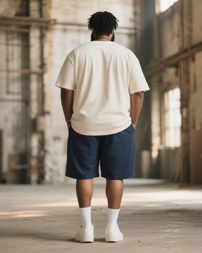 Big & Tall Men's Vintage Japan Tokyo Architectural Printed Round Neck Short Sleeve T-Shirt Shorts Suit