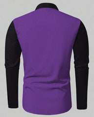 Men's Plus Size Striped Purple Contrast Color Long Sleeve Lapel Shirt