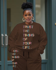 Women's Plus Size Letter Printing Long Sleeve Sweatshirt and  Casual Pants Set