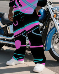 Big Guy's Abstract Planet Technological Theme Casual Long Sleeve Shirt and Pants Set