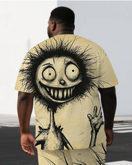 Men's Casual Naughty Boy Illustration Back Print Big & Tall Summer Short-Sleeve T-shirt Shorts Set