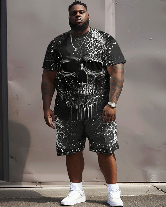 Big Guys Street Hip Hop Skull Print T-Shirt Shorts Set