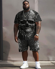 Big Guys Street Hip Hop Skull Print T-Shirt Shorts Set