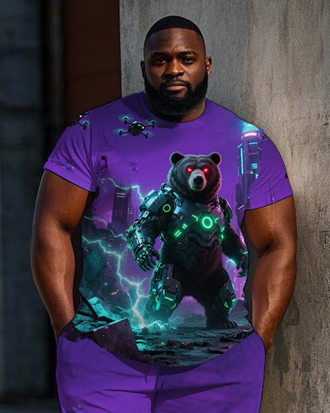 Men's Street Style Armor Bear Soldier Printed Big & Tall Short Sleeve T-Shirt Shorts Set