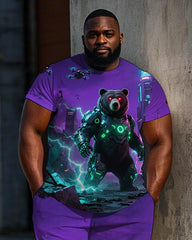 Men's Street Style Armor Bear Soldier Printed Big & Tall Short Sleeve T-Shirt Shorts Set