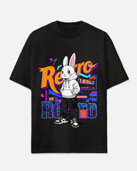 Big Men's Cartoon Hoodie Rabbit Nylon RETRO  Letter Printed Casual Short Sleeve T-shirt