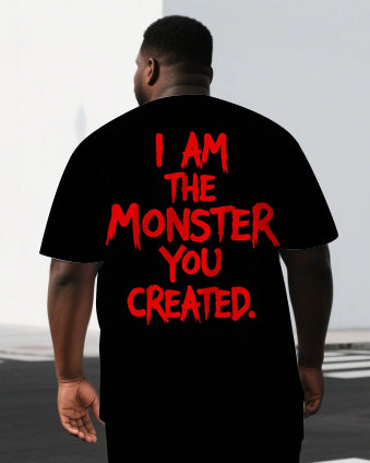 Big & Tall Men's I AM THE MONSTER Punk Style Back Lettering Short-Sleeve T-shirt 2-Piece Set