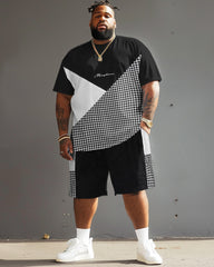 Street Casual Black White Gray Houndstooth Print Big Men's Set