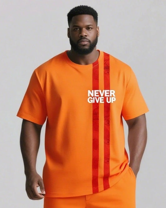 Real Strength Is Never Giving Up Men's Big and Tall Lettering Stripes Short Sleeve T-shirt 2-Piece Set
